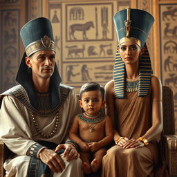 A cinematic scene depicting Akhenaten, the ancient Egyptian pharaoh, dressed in ornate pharaonic robes, with a regal expression on his face