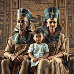 A cinematic scene depicting Akhenaten, the ancient Egyptian pharaoh, dressed in ornate pharaonic robes, with a regal expression on his face