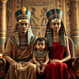 A cinematic scene depicting Akhenaten, the ancient Egyptian pharaoh, dressed in ornate pharaonic robes, with a regal expression on his face