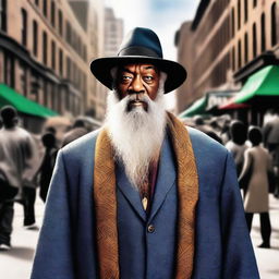 A digital art image of high quality, showcasing Dumbledore, the renowned wizard, reimagined as a street thug in Harlem