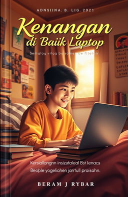 A captivating book cover featuring a student studying online in their bedroom, surrounded by books and a laptop