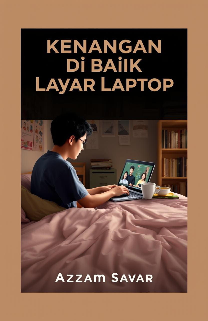 A book cover design for 'Kenangan di Balik Layar Laptop' by Writer Azzam Satria