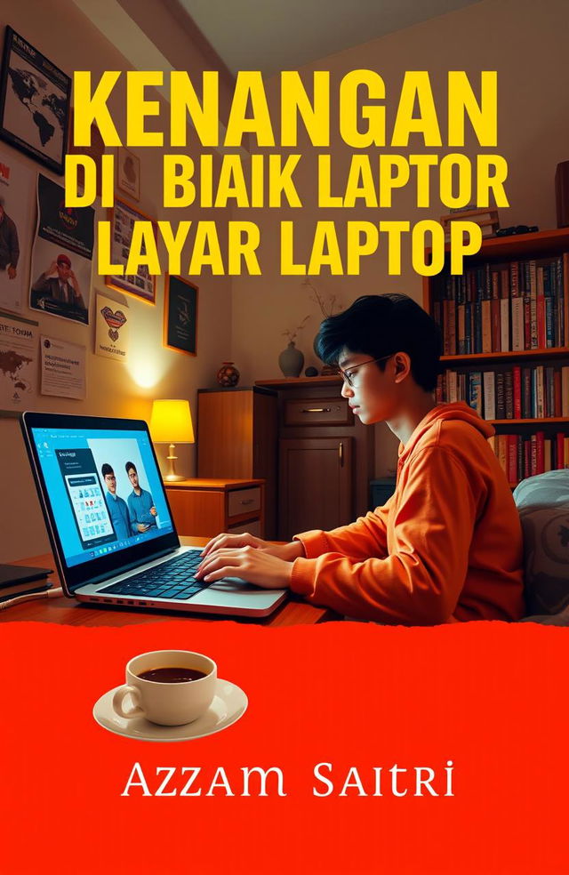 A book cover design for 'Kenangan di Balik Layar Laptop' by Writer Azzam Satria