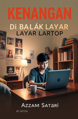 A book cover design for 'Kenangan di Balik Layar Laptop' by Writer Azzam Satria