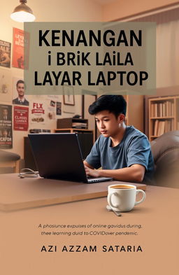 A book cover design for 'Kenangan di Balik Layar Laptop' by Writer Azzam Satria