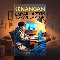 A captivating book cover design for 'Kenangan di Balik Layar Laptop' by Writer Azzam Satria