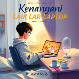 A visually striking book cover for 'Kenangan di Balik Layar Laptop' by Writer Azzam Satria