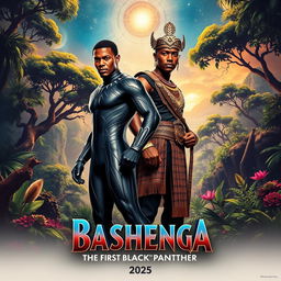 A captivating teaser poster for 'Bashenga: The First Black Panther' (2025), featuring John Boyega and Jamie Foxx