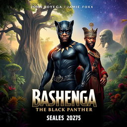 A captivating teaser poster for 'Bashenga: The First Black Panther' (2025), featuring John Boyega and Jamie Foxx