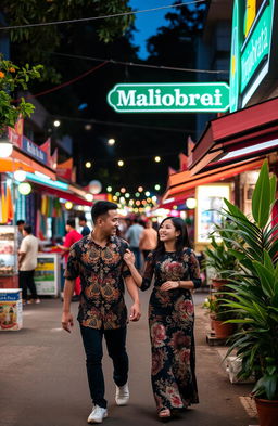 A romantic scene set in Malioboro, Yogyakarta, at dusk