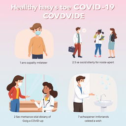 An informative illustration promoting healthy habits to prevent COVID-19