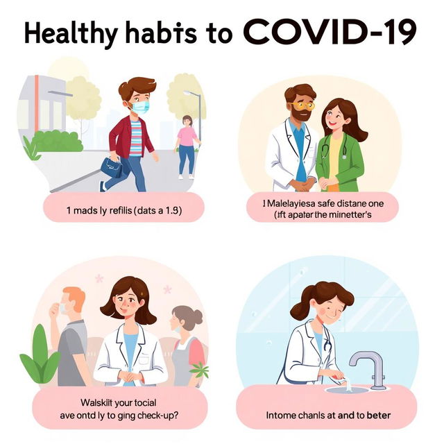 An informative illustration promoting healthy habits to prevent COVID-19