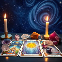 A serene and mystical scene depicting the concept of self-healing through a tarot card reading