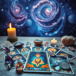 A serene and mystical scene depicting the concept of self-healing through a tarot card reading
