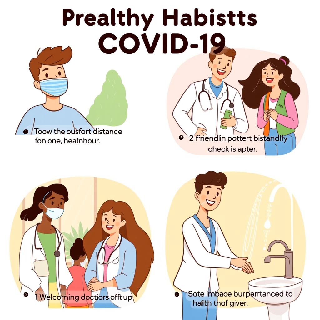 An informative illustration that advocates healthy habits to prevent COVID-19