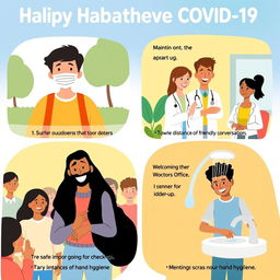 An informative illustration that advocates healthy habits to prevent COVID-19