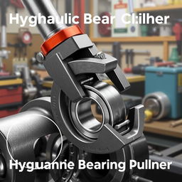 A detailed illustration of a hydraulic bearing puller, showcasing its various components including the hydraulic cylinder, puller arms, and gripping jaws