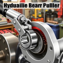 A detailed illustration of a hydraulic bearing puller, showcasing its various components including the hydraulic cylinder, puller arms, and gripping jaws