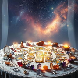 A serene and mystical scene illustrating a tarot card reading that promotes self-healing