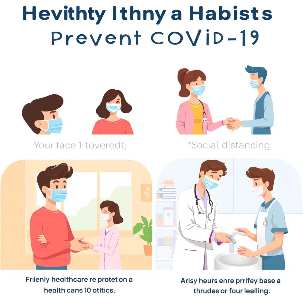 A realistic and creative illustration promoting healthy habits to prevent COVID-19