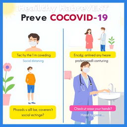 A realistic and creative illustration promoting healthy habits to prevent COVID-19
