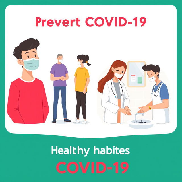 A realistic and creative illustration promoting healthy habits to prevent COVID-19