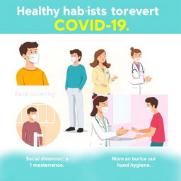 A realistic and creative illustration promoting healthy habits to prevent COVID-19