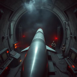 A dramatic scene depicting a military nuclear missile within a fortified silo