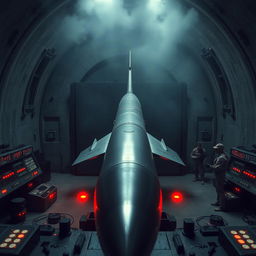 A dramatic scene depicting a military nuclear missile within a fortified silo