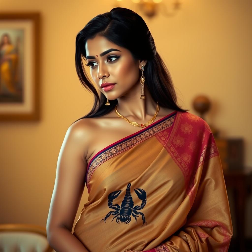 An elegant Indian woman wearing a beautifully draped saree that highlights her grace