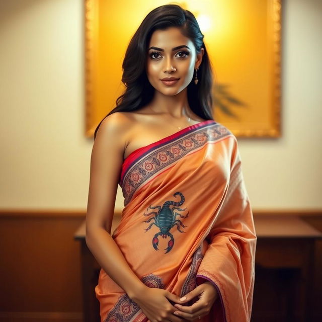 An elegant Indian woman wearing a beautifully draped saree that highlights her grace