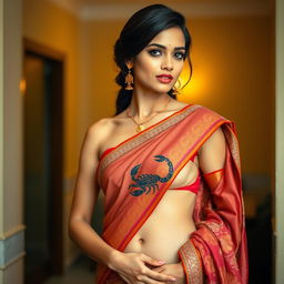 An elegant Indian woman wearing a beautifully draped saree that highlights her grace