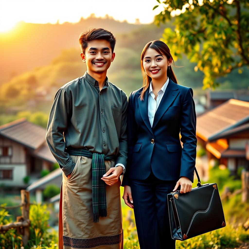 A village young man and an office girl in a romantic scene