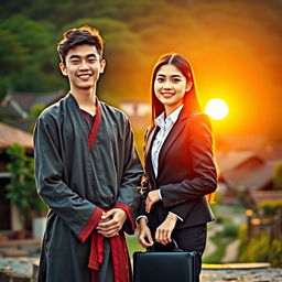 A village young man and an office girl in a romantic scene