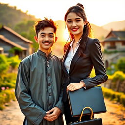 A village young man and an office girl in a romantic scene