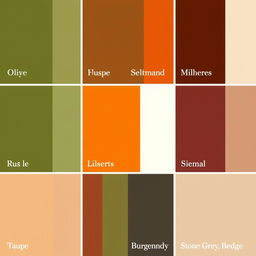 A vibrant and harmonious color palette showcasing the following combinations: 1