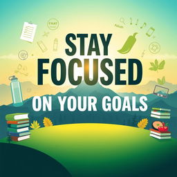 A visually striking and inspiring poster designed to motivate an individual, featuring a large central text that reads 'Stay Focused on Your Goals'