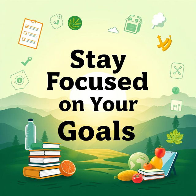 A visually striking and inspiring poster designed to motivate an individual, featuring a large central text that reads 'Stay Focused on Your Goals'