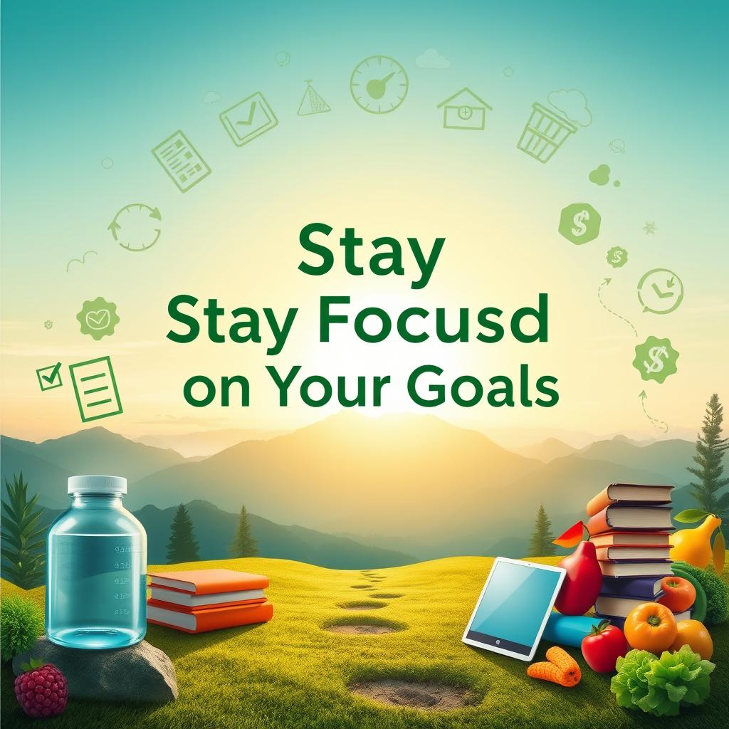 A visually striking and inspiring poster designed to motivate an individual, featuring a large central text that reads 'Stay Focused on Your Goals'