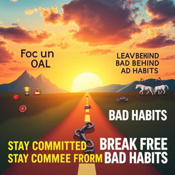 A visually inspiring and motivating poster design featuring a roadmap to personal goals and good habits