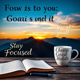 An inspiring and motivational image that embodies the themes of focusing on goals, good habits, and overcoming bad habits