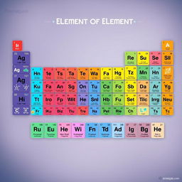 A visually striking and colorful periodic table of elements, illustrating all the elements in vibrant colors and artistic graphics