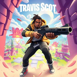 A dynamic and eye-catching YouTube thumbnail featuring Travis Scott in a stylized art style