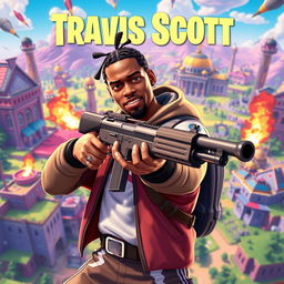 A dynamic and eye-catching YouTube thumbnail featuring Travis Scott in a stylized art style