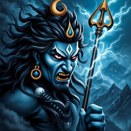 A powerful and intense depiction of Bholenath, also known as Lord Shiva, expressing anger
