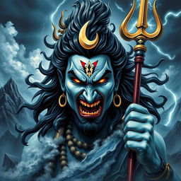 A powerful and intense depiction of Bholenath, also known as Lord Shiva, expressing anger