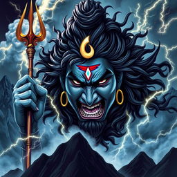 A powerful and intense depiction of Bholenath, also known as Lord Shiva, expressing anger