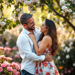 A romantic scene depicting a loving husband and wife sharing a tender moment