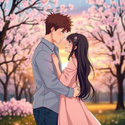 A romantic and heartwarming scene depicting a loving husband and wife in an anime style