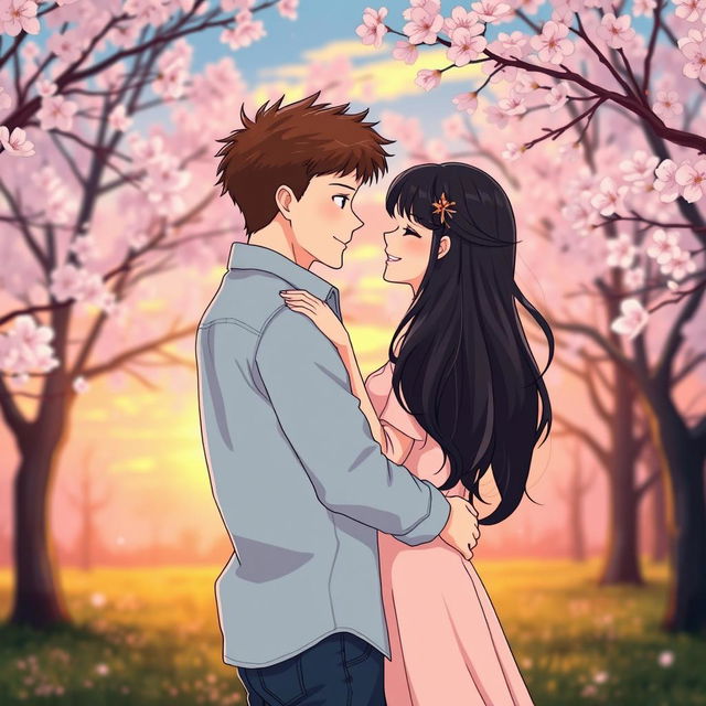 A romantic and heartwarming scene depicting a loving husband and wife in an anime style